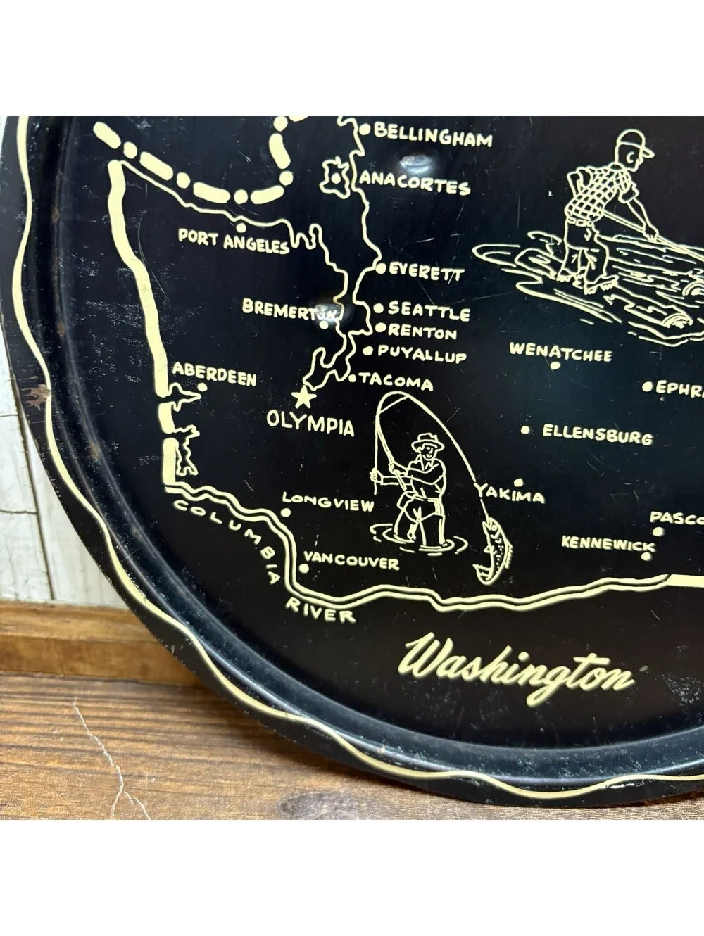 Vintage Washington State 11in Black Metal Wall Decor Serving Tray Rhododendron